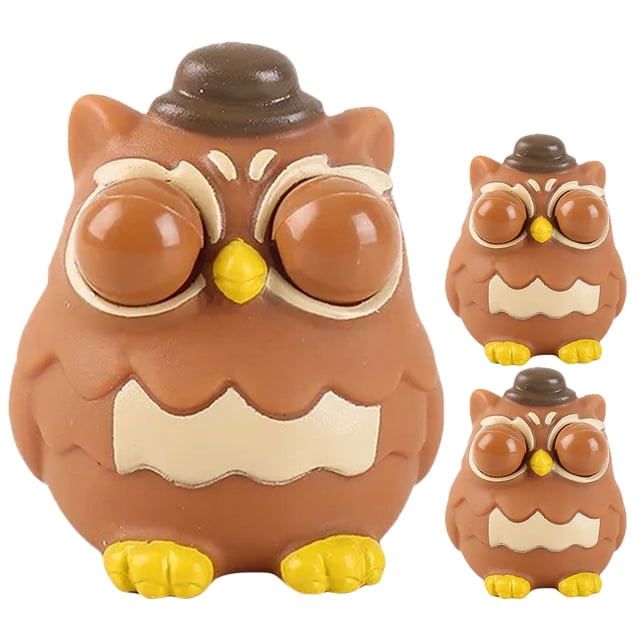 Shisuyan Eye Popping Squeeze Toys Owl Shape TPR 3Pack 2.95X2.56X1.97In