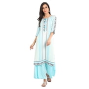 Aqua Blue Round Neck Yarn-dyed Kurta-Large