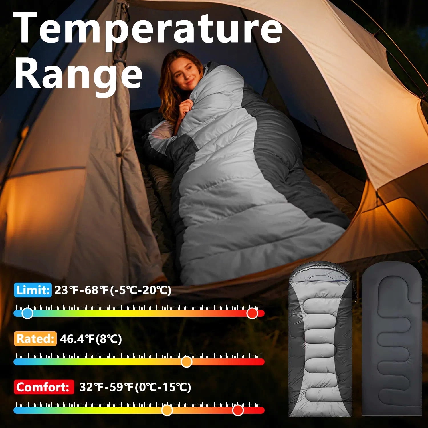 Teblint Camping Sleeping Bag for Adults Kids, 4-Season Cold Weather Sleeping Bag, Waterproof & Compression Sack Included, Camping Essentials Gear Accessories Hiking Sleep Must Haves (Black)