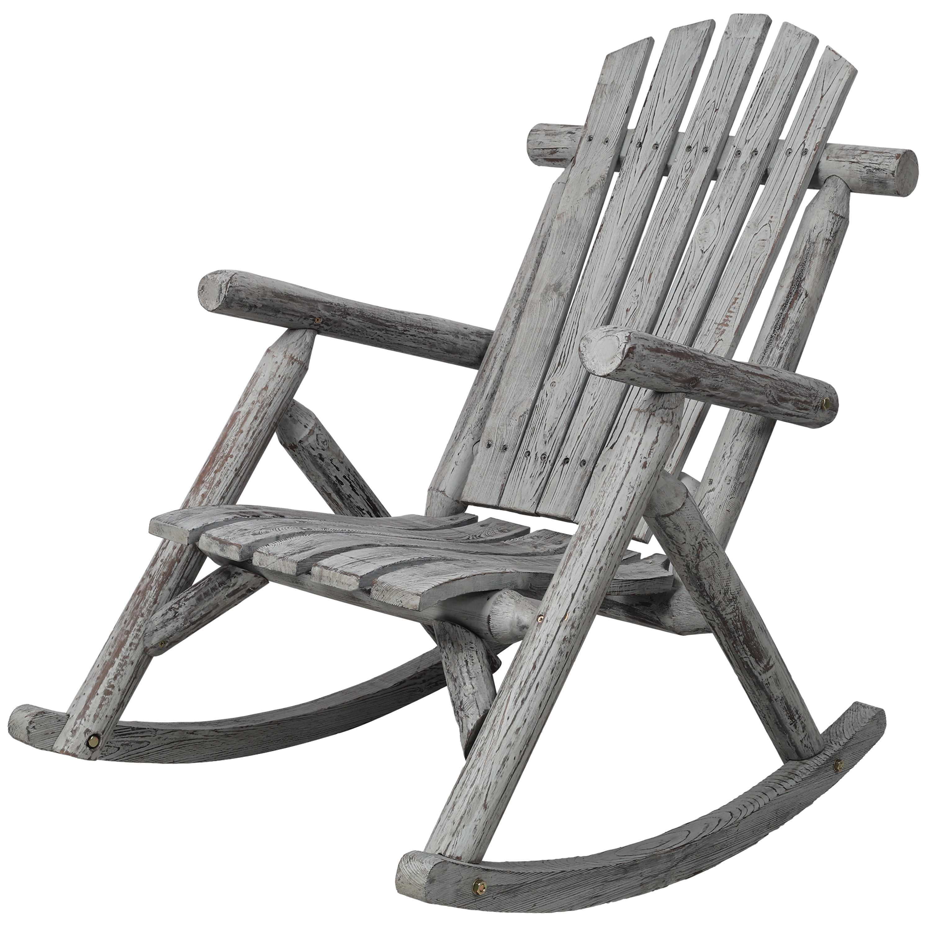 Fir Wood Porch Rocking Chair, Durable Log Style Outdoor Indoor Leisure Rocker, Brown