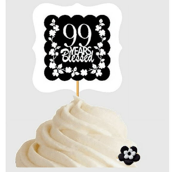 99th Birthday / Anniversary Blessed Cupcake Decoration Toppers Picks -12ct