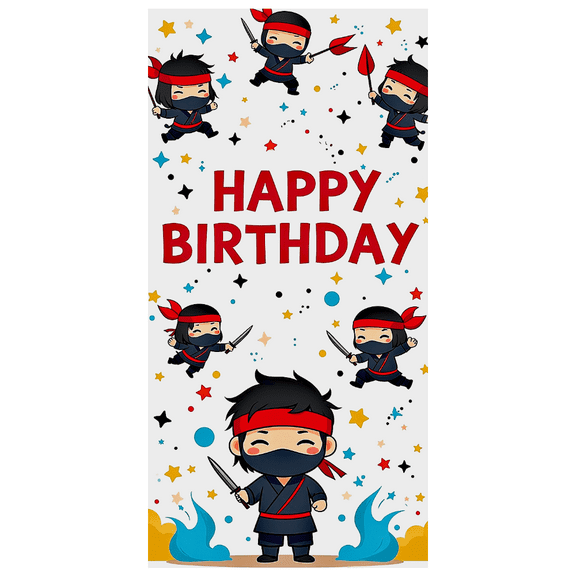 Cute Ninja Themed Happy Birthday Banner Party Backdrop Background Decorations for Birthday Parties Photography Props Photo Booths and Kids Celebrations