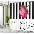 thumbnail image 2 of Modern Shower Curtain, Hand Drawn Red Rose on Piano with Musical Notes Romantic Instrumental Art, Fabric Bathroom Set with Hooks, 69W X 75L Inches Long, Pink Black White, by Ambesonne, 2 of 4