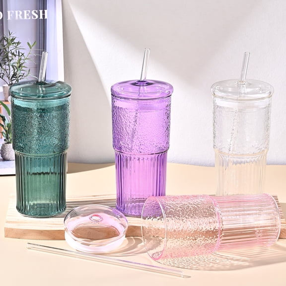 2PCS Cups with Lids and Glass Straws, 20OZ Iced Coffee Cups, Home Essential and Coffee Bar Accessories Borosilicate Glass Tumblers with Lid and Straw for Beer, Cocktail (Clear, 2pcs)
