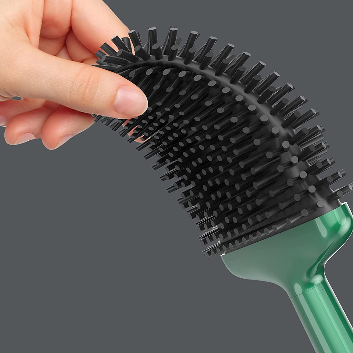 Bathroom Toilet Brush and Holder Set, Toilet Bowl Cleaner Bendable Tongue-shaped Silicone Brush Head Anti Splash Bristles, Self Closing Quick Drying Holder in Dark Green