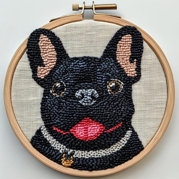 DIY Punch Needle Kits Black French Bulldog Easy for Beginners Punch Needle Embroidery Set with Hoop Stamped Pattern for Craft lovers and Home Decor-3