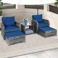 thumbnail image 2 of 5 Pieces Wicker Outdoor Patio Chairs Set with Ottoman, PE Rattan Patio Conversation Furniture Set Outdoor Furniture Set with Hidden Ottoman, Blue, 2 of 7
