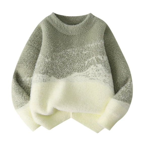 Children Knitted Top Long Sleeve Kids Boys Girls Knit Soft Sweater Crewneck Jumper Solid Sweater for Teen Girls Sweaters Pullover Knitwear Clothes Green 12-13 Years
