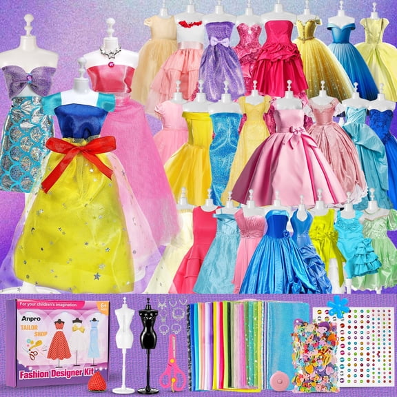 650 Pcs Fashion Designer Kit for Girls, Creativity DIY Arts & Crafts Kit with 2 Mannequins, Sewing Kit Toys Gift for Girls Ages 6-12