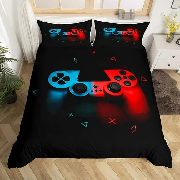 Full Size Gaming Comforter Set for Boys - Video Game Themed Bedding for Teens, Kids Room Decor with Gamepad Design, Soft All-Season Duvet Cover (Machine Washable)