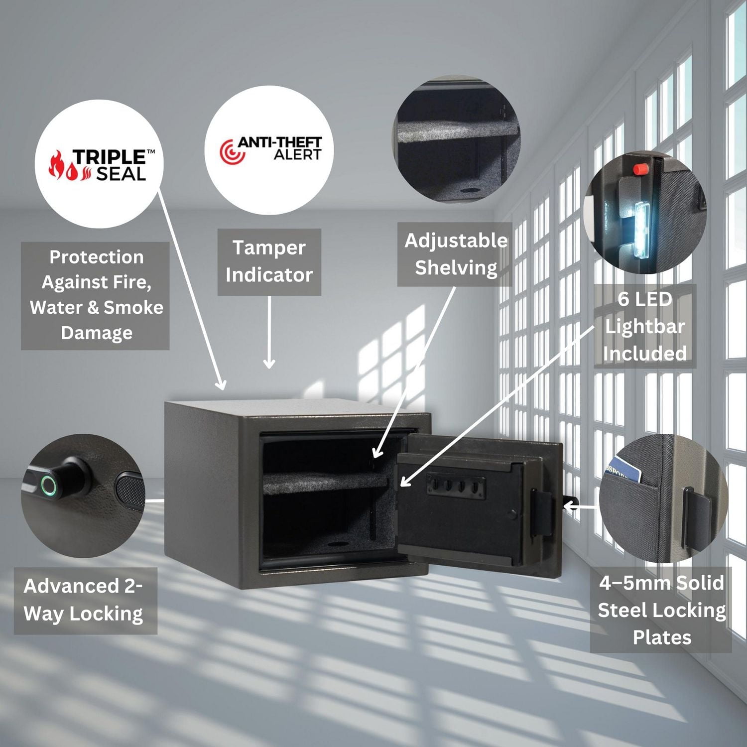 Diamond Series 11.5" Tall Home & Office Safe With Biometric Lock & Triple Seal Protection [.75 CU. FT.]