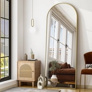 BEAUTYPEAK مرآة أرضية مقوسة بطول كامل 64x21.1 مرآة واقفة لكامل الجسم ، ذهبي