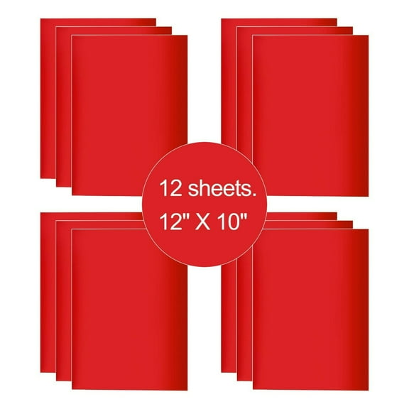 12 Sheets Red 12" x 10" Pre Cut HTV Iron On Heat Transfer Vinyl Paper for T-Shirts Cricut Silhouette