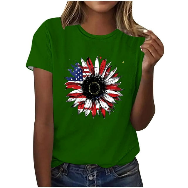 Tops de Ajuste Suelto para las Mujeres Sudadera Casual Impresa Manga Corta Cuello Redondo Superior, Poliéster