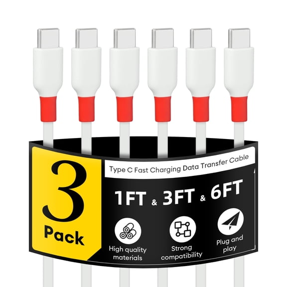 Dutevolns USB-C to USB-C Charging Cable, 3-Pack [1.6FT 3.3FT 6.6FT],  3A Fast Charging for iPhone 17/16/15 Series,Samsung Galaxy, iPad Pro/Air, MacBook Pro/Air and More, White