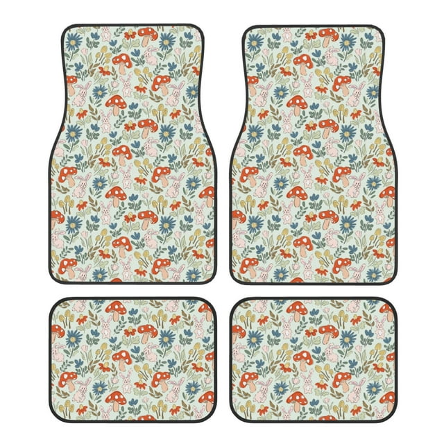 Balery Garden Of Little Bunnies Juego de 4 Alfombrillas para Auto, Revestimientos de Caucho Resistente, Diseño Antideslizante