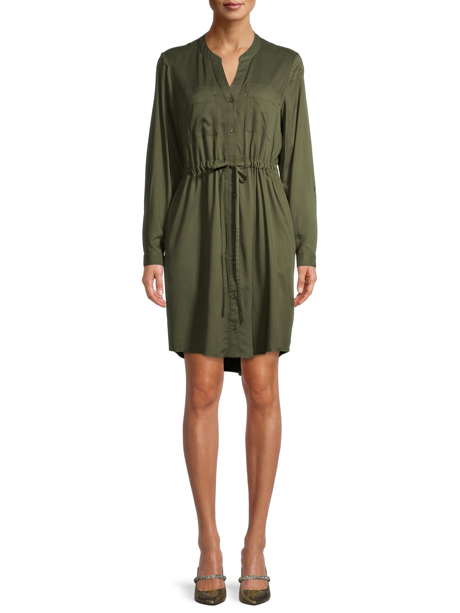 Time and Tru Time and True Women's Woven Utility Shirt Dress