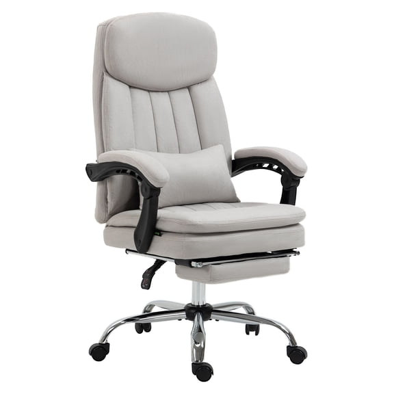 SAZYY Massage Office Chair, Microfiber Vibration Reclining Desk with Footrest & Lumbar Support, Ergonomic Chair, Light Gray