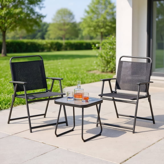 Kadyn Outdoor Bistro Conversation Set,Patio Furniture Sets, 3 Pieces Patio Folding Conversation Chairs and Table-Black