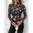 thumbnail image 3 of Womens Mesh Long Sleeve Tops Mock Neck Going Out See Through Shirts Sheer Blouses Clubwear Colorful XL, 3 of 8
