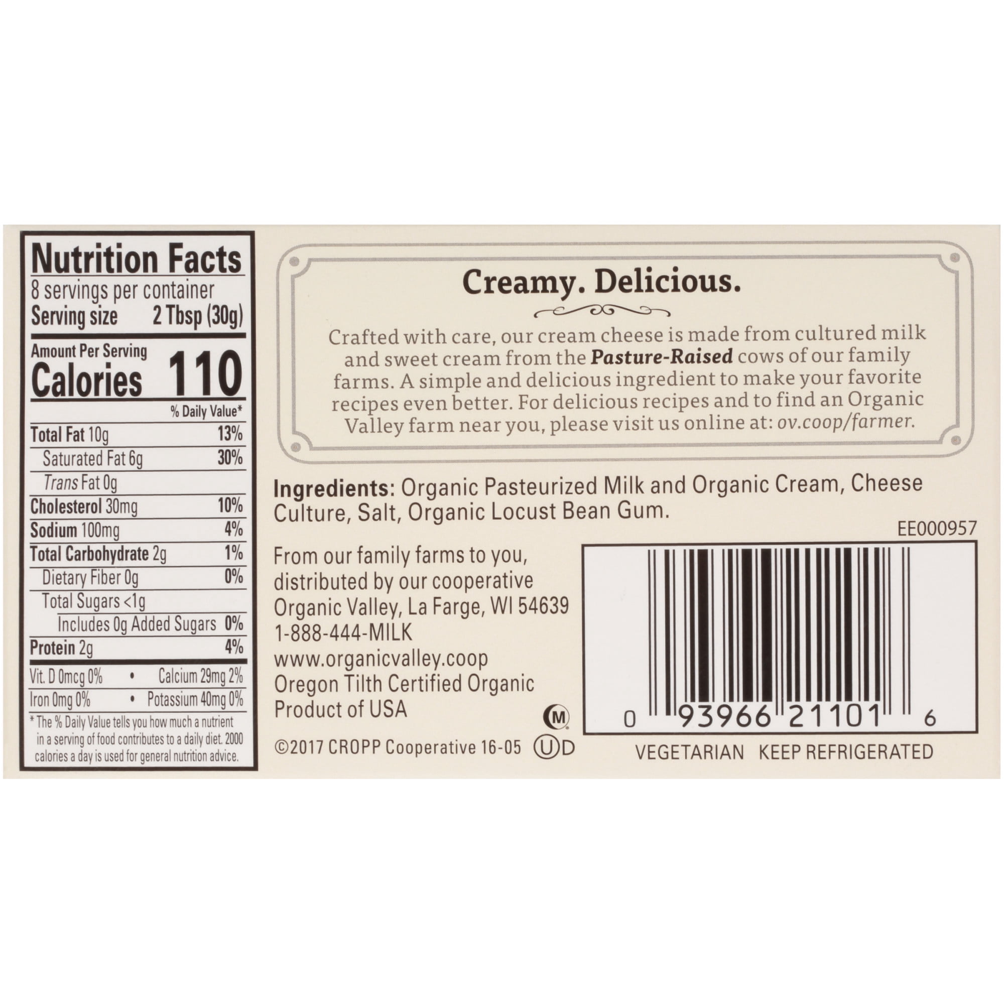 Organic Valley, Organic Cream Cheese, 8 oz Block