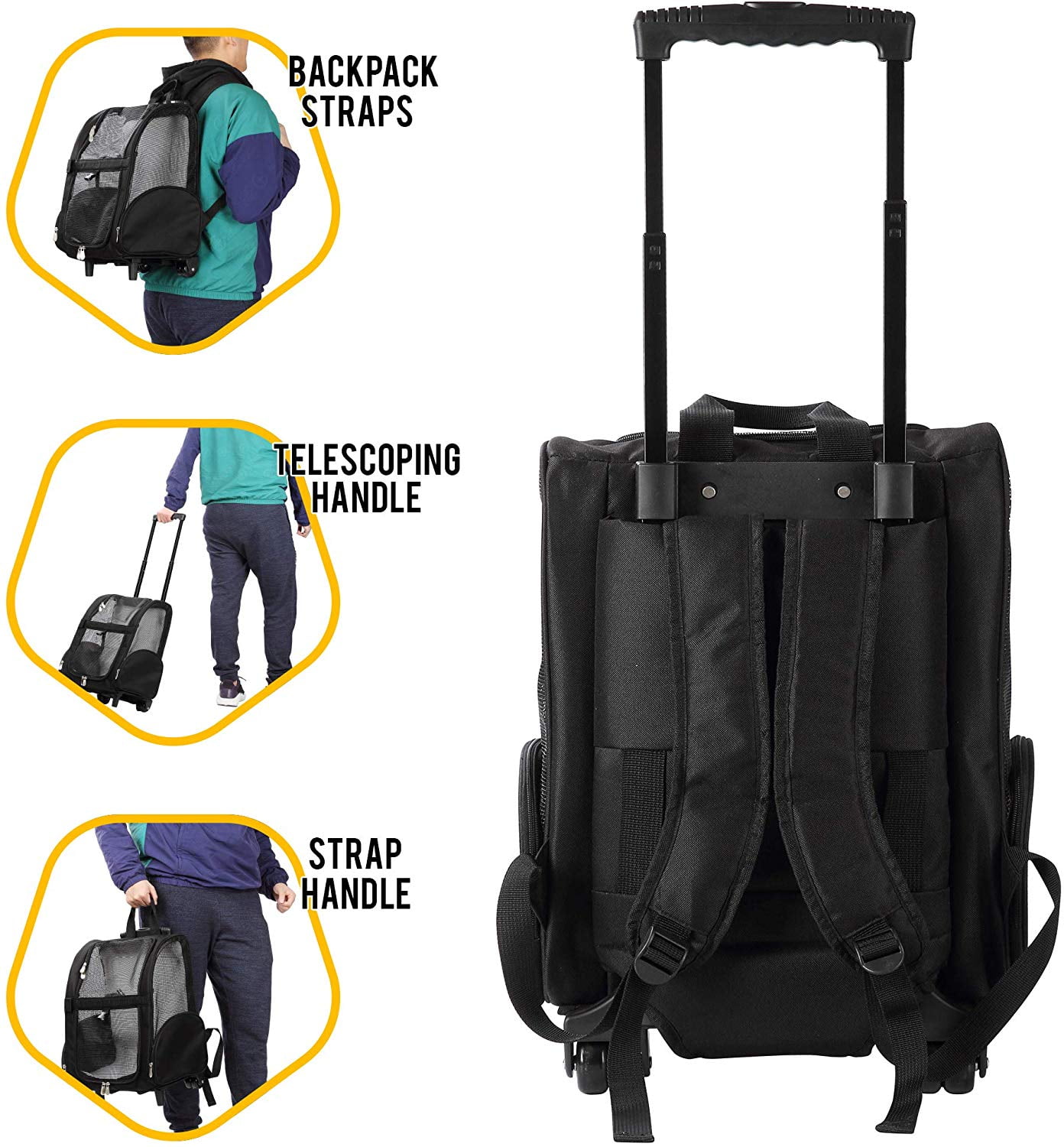 KOPEKS Deluxe Backpack Pet Travel Carrier with Wheels - Heather Gray - Approved by Most Airlines - Large