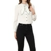 Allegra K Women's Contrast Stitch Bow Tie Collar Long Sleeve Elegant Work Office Button Front Shirt