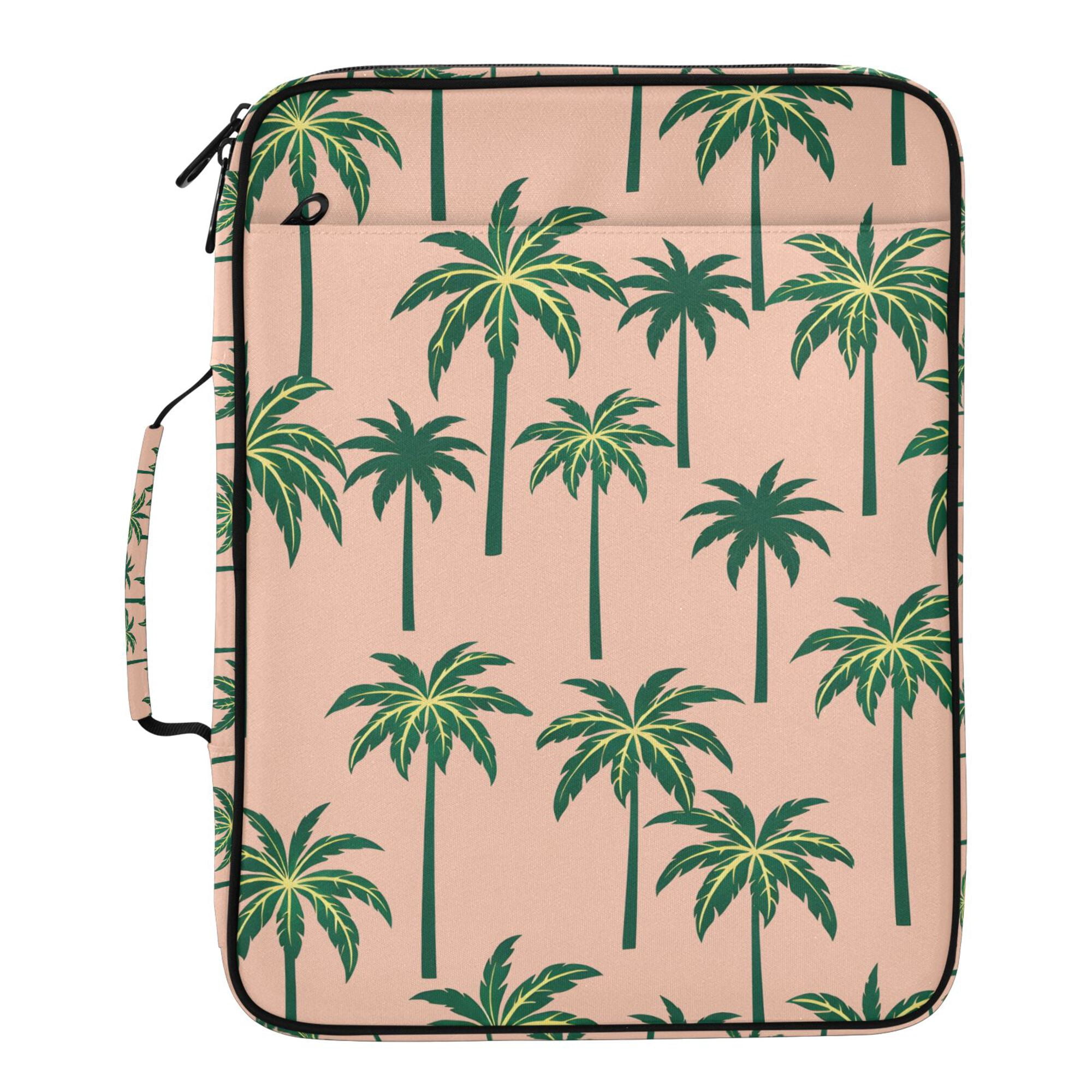 FORMRS Accordion File Folder A4 Size 7-Pocket Expanding Document Organizer Bag with 3 Ring Binder, Pink Palm Trees