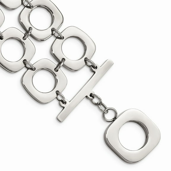 White Stainless Steel bracelet Fancy 8 in 28 mm Double Row Square Polished Toggle