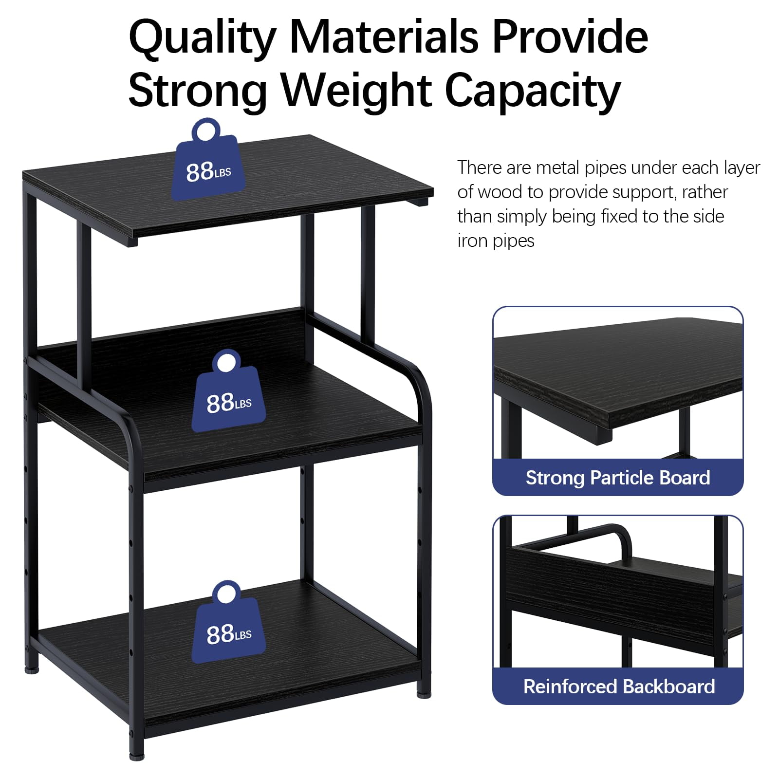 Printer Stand with Storage Shelf,3 Tier Printer Cart with Wheels,Mobile Printer Table for Home Office,Stands for Printer Heat Press Scanner Fax,Industrial Style (Black)