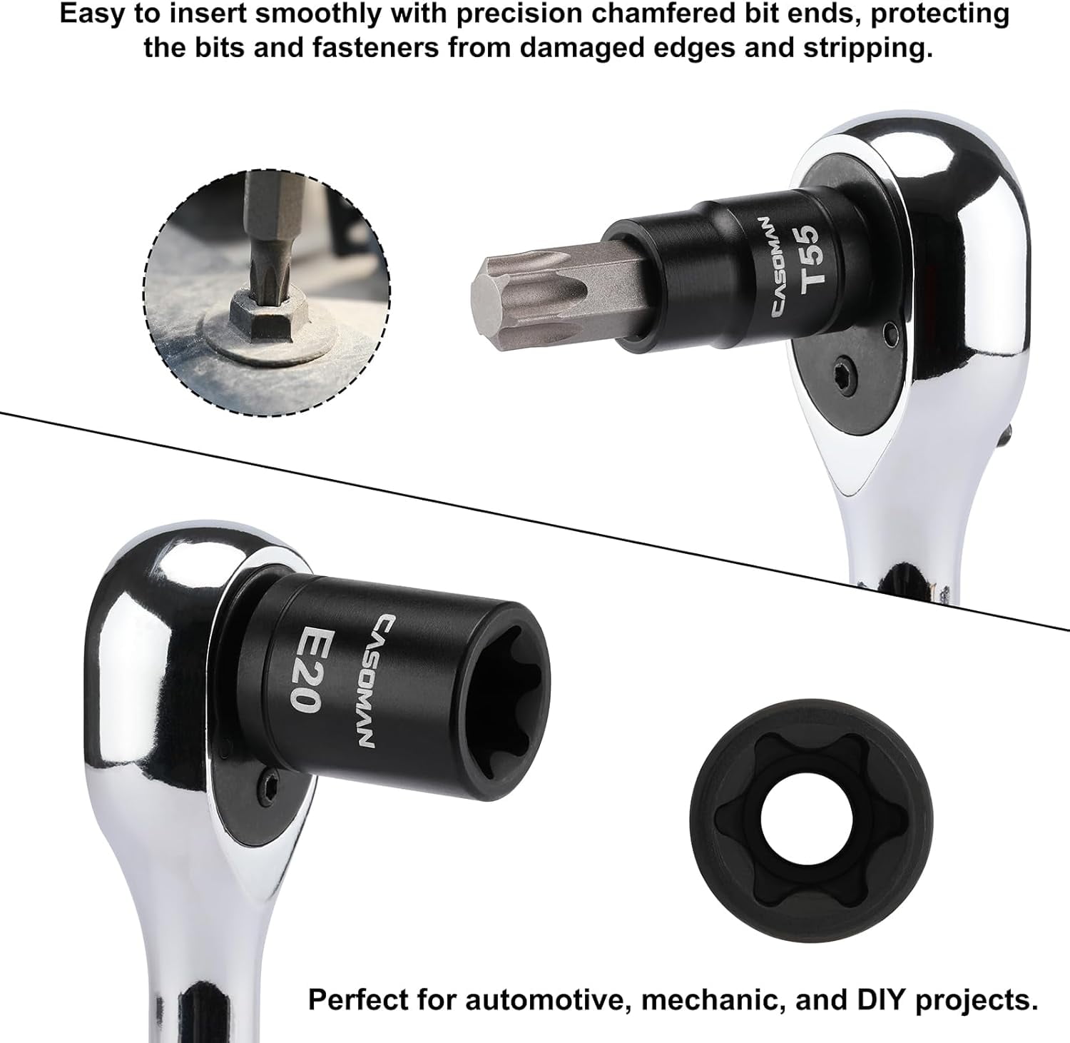 32-Piece Torx Bit Socket and Female External Socket Set, 14 Star Bits (T8- T70) and 13 Female E-Torx Sockets (E4-E24), Include 5 Impact Socket Adapter