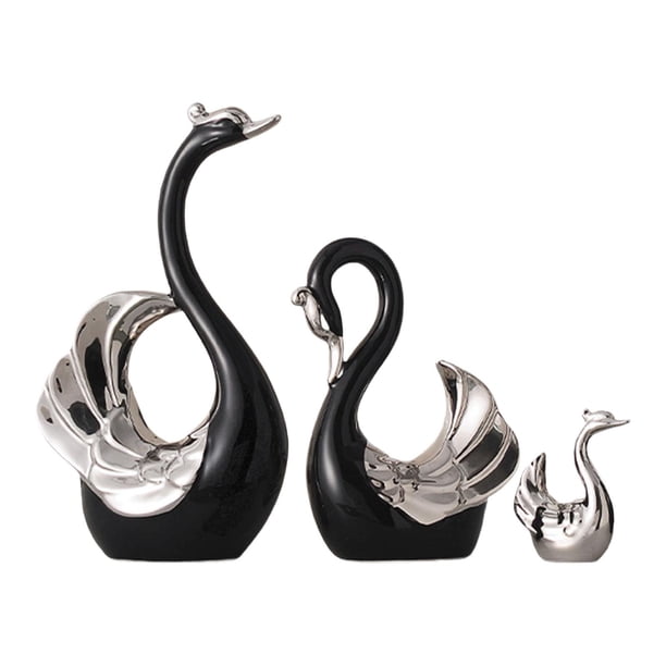 Colección de 3 figuras de cisne, escultura animal elegante y moderna, adorno de escritorio para Negro Plata