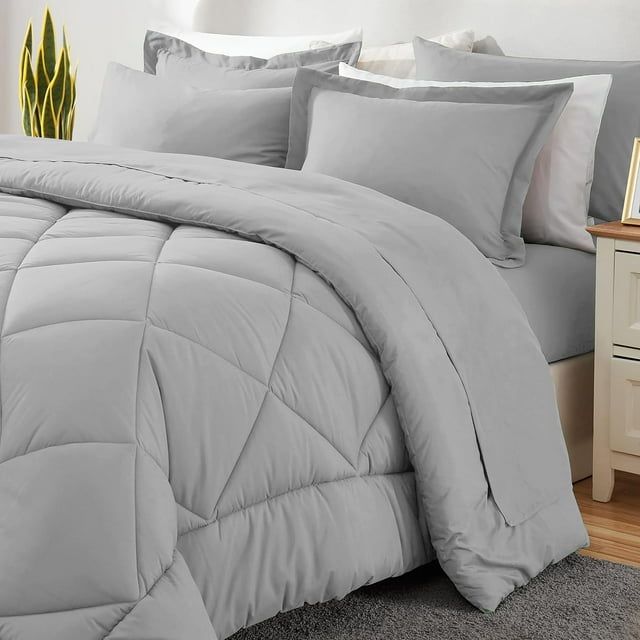 Sleepdown 7-Piece Queen Bed in a Bag, Light Grey Bedding Set with Comforter Sets Queen
