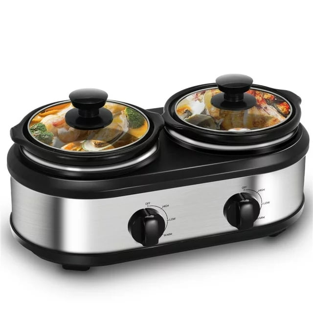 6 Quart and Split 2.5 Quart Double Slow Cooker and Food Warmer,  Programmable Slow Cooker with Timer, Stainless Steel - AliExpress