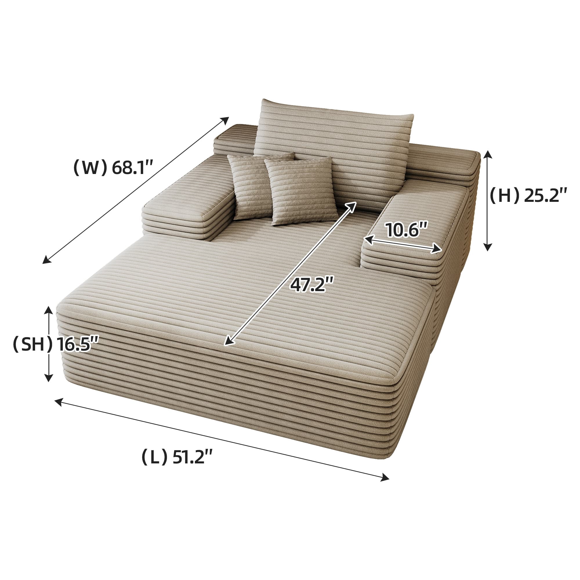 MAYEERTY 68"×51" Chaise Lounge Camel Plush Faux Fur Oversized Sofa Bed Living Room