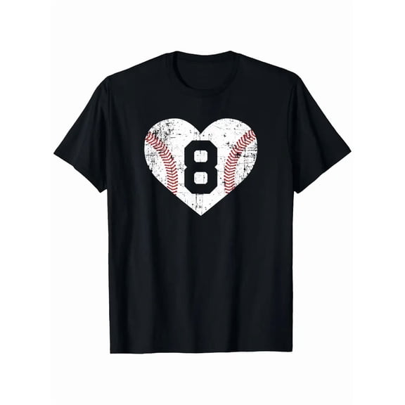 Vintage Baseball Jersey Number 8 T-Shirt - Heavyweight 180gsm Cotton Tee, Black Crew Neck Retro Baseball Shirt for Men & Women (S-XXXL) - Sports, Casual, Casual Attire