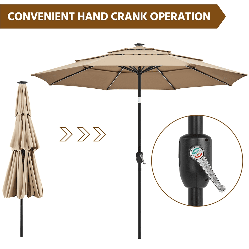 Renwick 10 Ft Outdoor Patio Parasol with Color-Changing LED Strip, Tan