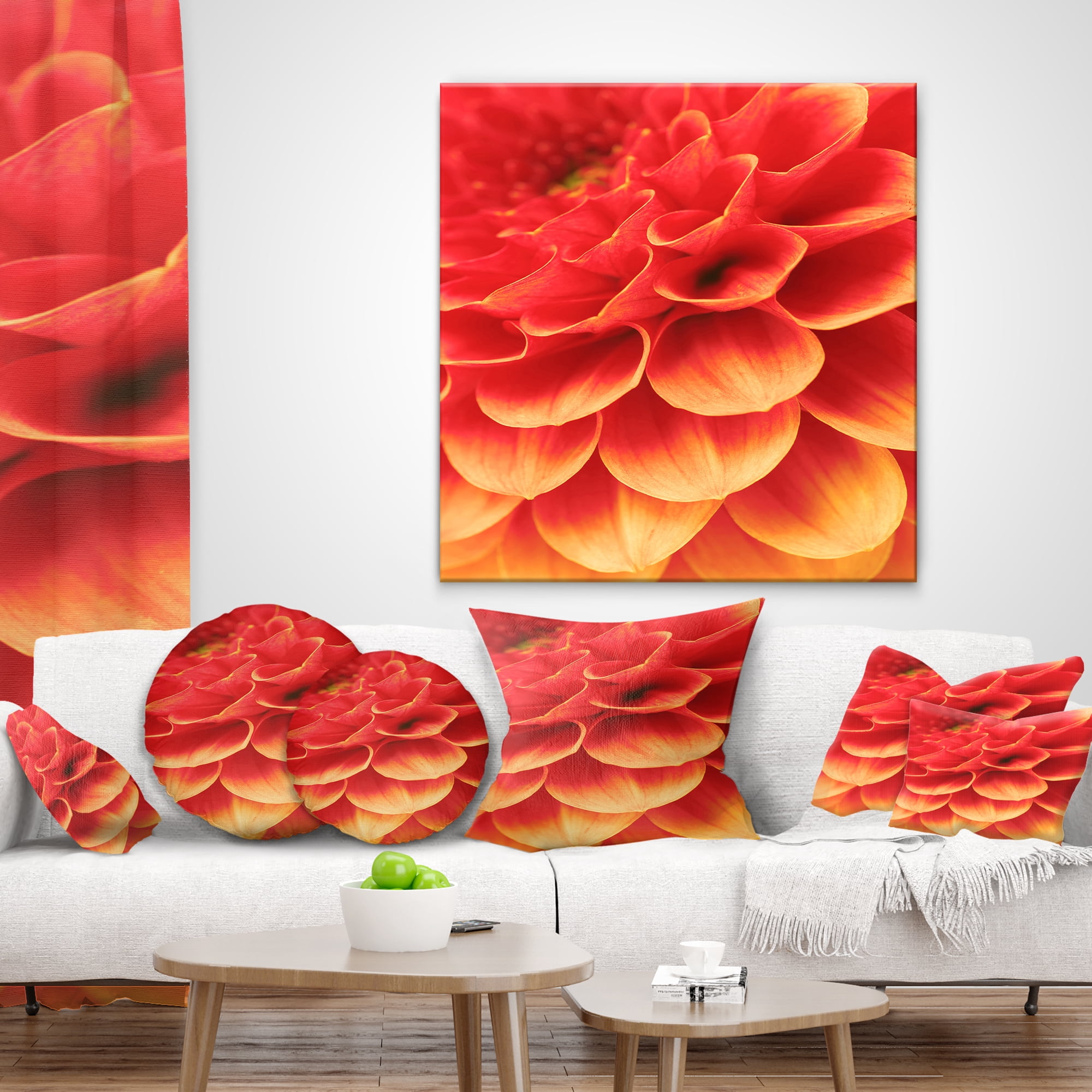 Designart Abstract Orange Flower and Petals - Floral Throw Pillow - 12x20