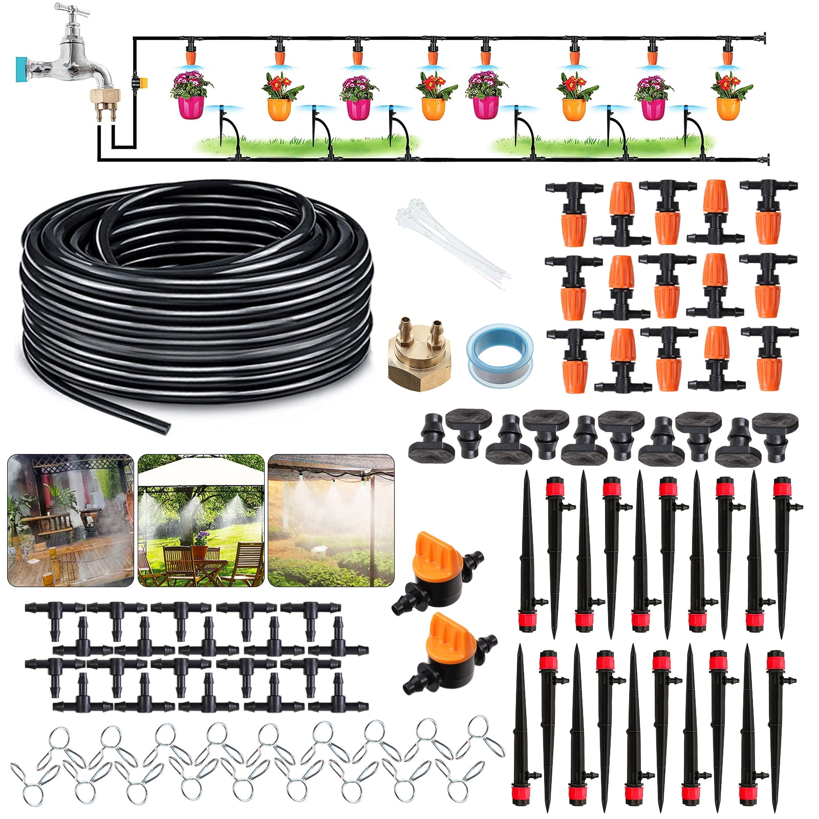 GOTGELIF® Garden Irrigation System,125 Pack+66ft Tubing Hose Drip