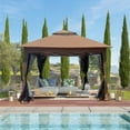 thumbnail image 3 of Outdoor 11x 11Ft Pop Up Gazebo Canopy With Removable Zipper Netting,2-Tier Soft Top Event Tent,Suitable For Patio Backyard Garden Camping Area with 4 Sandbags,Brown, 3 of 8