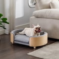 thumbnail image 2 of Pefilos 30" Elevated Pet Dog Bed with Solid Wood Legs and Bent Wood Back, Velvet Cushion, Pet Sofa for Indoors Dogs, Light Gray, 2 of 8