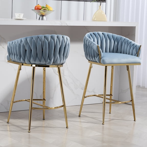 ChenyueFurn 26" Velvet Counter Height Bar Stools, Set of 2,Blue