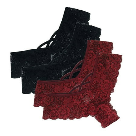 

UDAXB Lingerie 4 Pack Lace Thong Women Sexy Lace Flowers Low Waist Lingerie Panties Lingerie Thongs