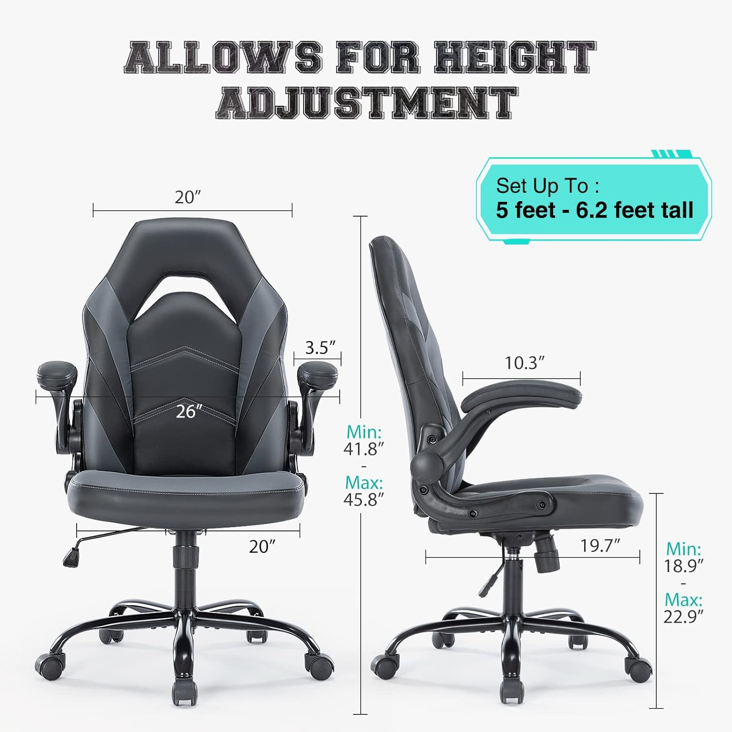 CONCETTA Gaming Desk Chair, Ergonomic PU Leather Office Task Chairs for Adults, Height Adjustable for Home Office Study Room Student,Gray