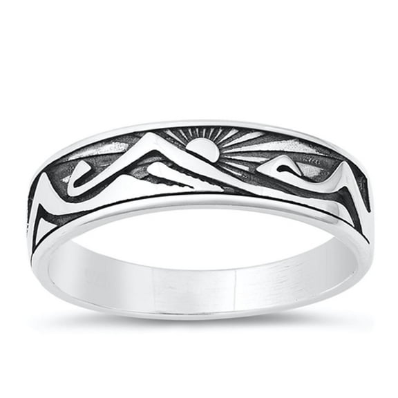 Mountains Sun Shine Nature Ring .925 Sterling Silver Band Jewelry Female Male Unisex Size 7