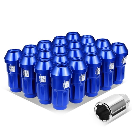 J2 Engineering 20Pcs Blue M12 x 1.25 Lug Nuts Closed End Aluminum Spline Drive Style Locks with Adapter J2-LN-T7-035-125-BL