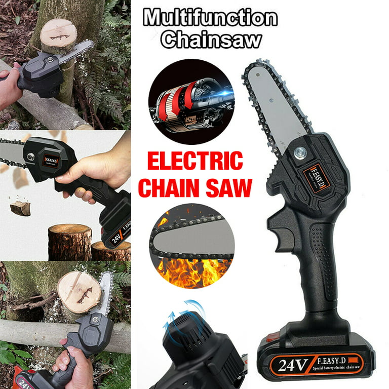 Cordless Electric Chain Saw Wood Cutter Mini One-Hand Saw Woodworking +  Battery