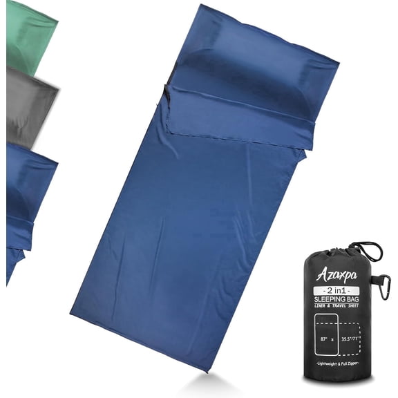 Lightweight Sleeping Bag Liner, Travel Sheets and Adults Sleep Sack, 220 x 95cm with Full Lockable Zipper and Travel Buckle - Portable & Easy Care, Idea for Backpacking, Camping, Hotels, and Trips