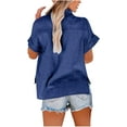 thumbnail image 2 of Womens Button Down Shirts Short Sleeve Linen Style Cotton Collared Button Up Casual Blouses Oversized Loose Fit Blouse Beach Office Tops, 2 of 3