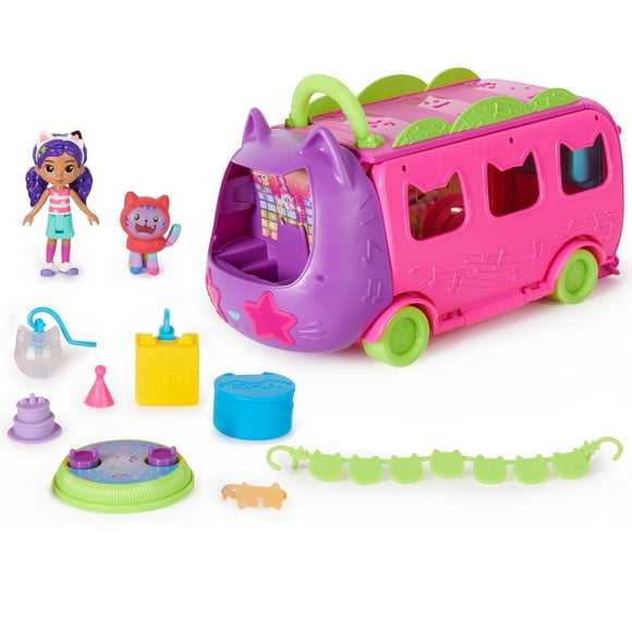 Gabby’s Dollhouse Celebration Party Bus, Transforming Playset with Gabby & DJ Catnip Toy Figures & Dollhouse Accessories, Kids Toys for Ages 3 and Up
